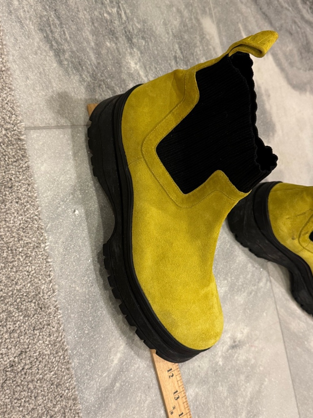 Staud Women Bow Chelsea Suede Lug Sole Boots Yellow Green size 41 US 10 - Picture 16 of 16